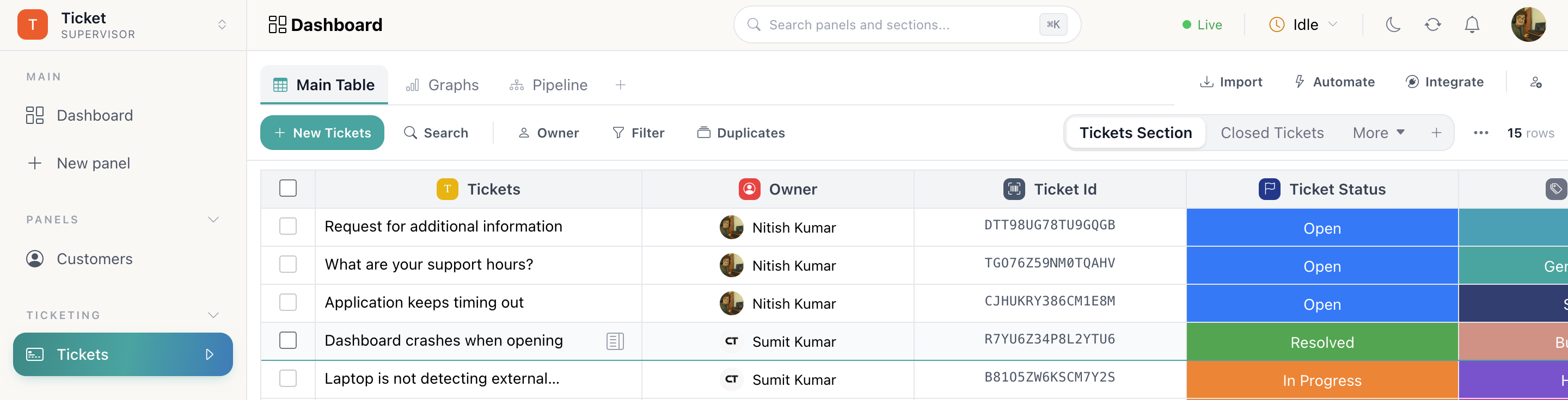 A panel main table with the full toolbar across the top, several rows of data, checkboxes down the left, and an aggregation footer